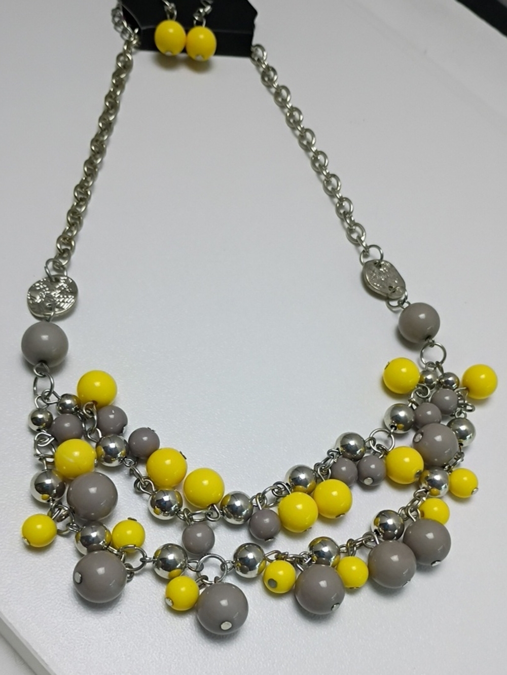 Yellow and Gray Bead Statement Necklace Set - Women's Jewelry